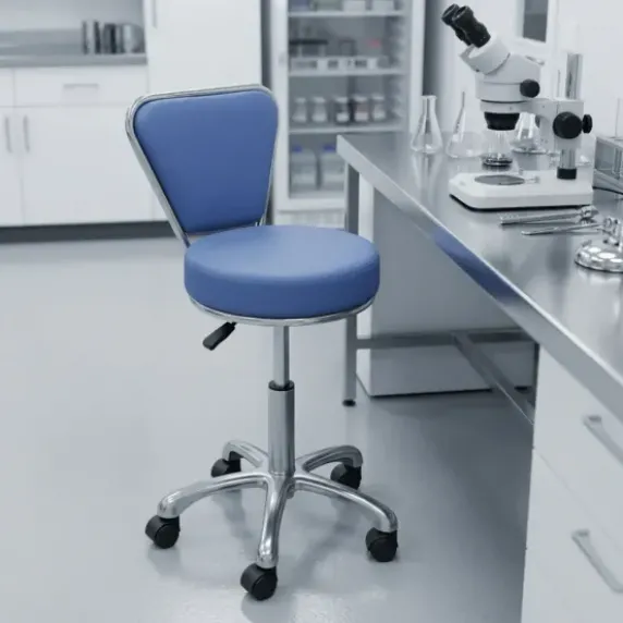 TABOURET D'EXAMEN AVEC DOSSIER PIÉTEMENT CHROMÉ 5 BRANCHES - hauteur réglable 46 à 60 cm