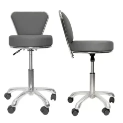 TABOURET D'EXAMEN AVEC DOSSIER PIÉTEMENT CHROMÉ 5 BRANCHES - hauteur réglable 46 à 60 cm