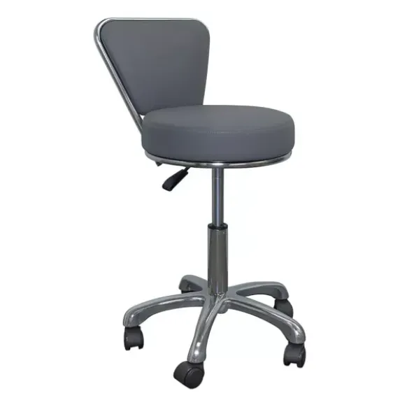 TABOURET D'EXAMEN AVEC DOSSIER PIÉTEMENT CHROMÉ 5 BRANCHES - hauteur réglable 46 à 60 cm