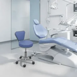 TABOURET D'EXAMEN AVEC DOSSIER PIÉTEMENT CHROMÉ 5 BRANCHES - hauteur réglable 46 à 60 cm