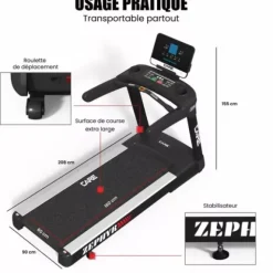 TAPIS DE COURSE PROFESSIONNEL ZEPHYR 24 KM/H CARE - usage professionnel