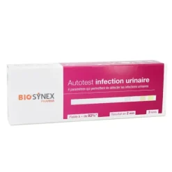 TEST INFECTION URINAIRE 4 PARAMÈTRES LECTURE COLORIMÉTRIQUE BIOSYNEX - kit de 3 tests