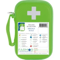 TROUSSE DE SECOURS ÉCOLE PETIT MODÈLE COMPACTE FARMOR - vert fluo
