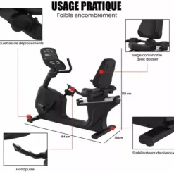 VÉLO ERGOMÈTRE SEMI-ALLONGÉ ROADSTER USAGE PROFESSIONNEL CARE - auto-alimenté