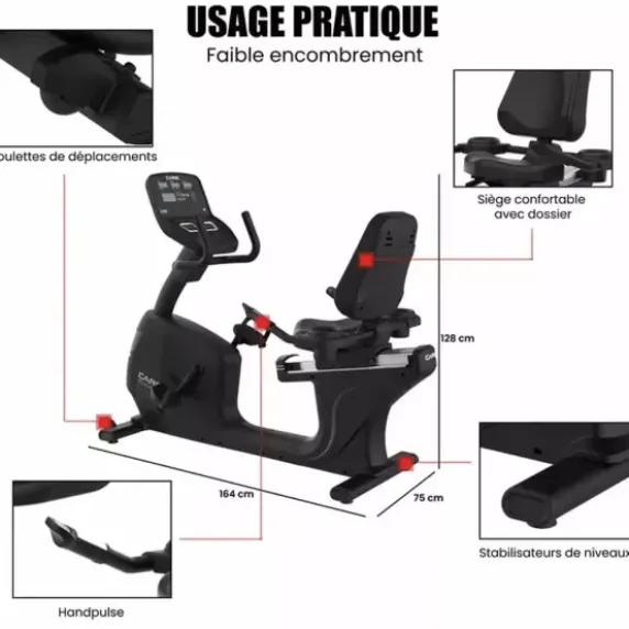 VÉLO ERGOMÈTRE SEMI-ALLONGÉ ROADSTER USAGE PROFESSIONNEL CARE - auto-alimenté
