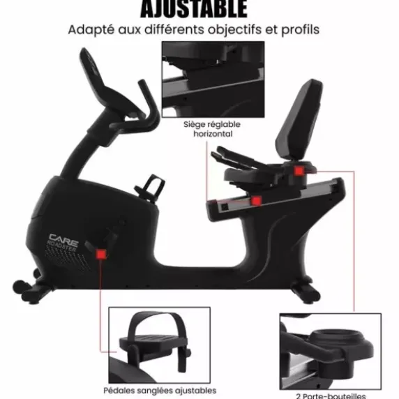 VÉLO ERGOMÈTRE SEMI-ALLONGÉ ROADSTER USAGE PROFESSIONNEL CARE - auto-alimenté